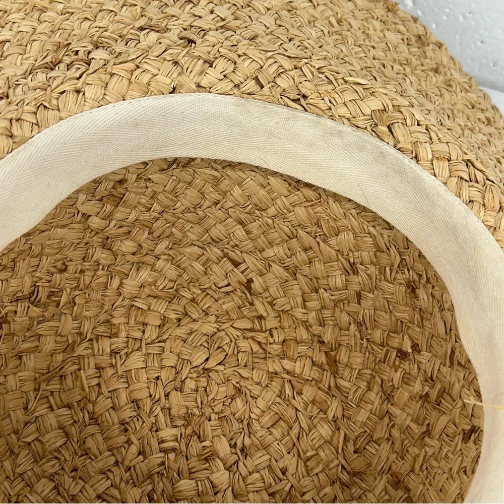 Pool to Party by Subtle Luxury Wide Brim Straw Floppy Sun Hat with Blue Pom Poms